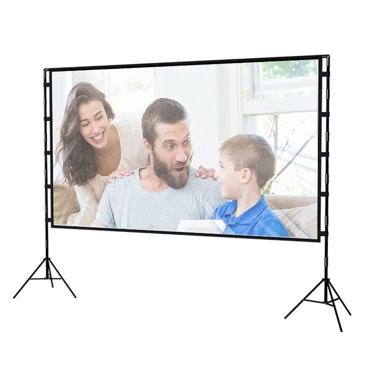 Tela de projeção HD dobrável de 84 polegadas com proporção 16:9 para uso externo, com alta resolução e suporte portátil