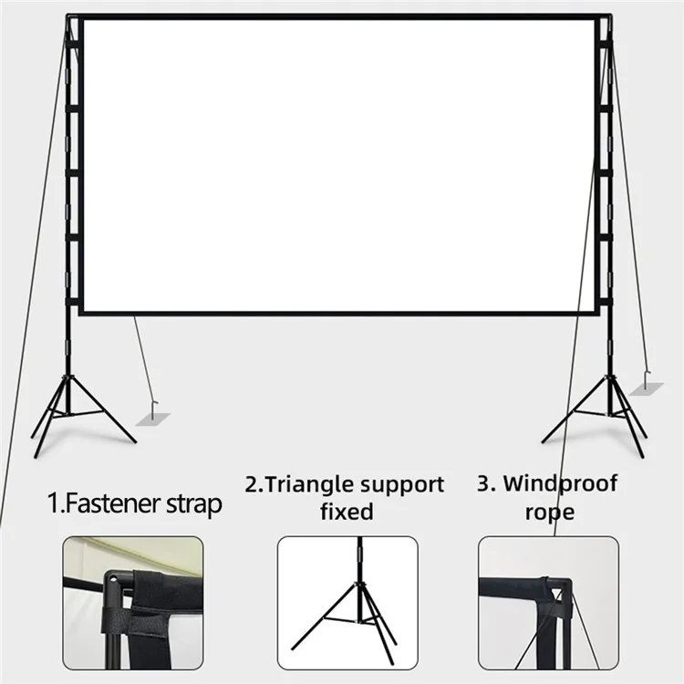 16: 9 84 Pouces Écran HD Plié Écran de Projecteur Extérieur Chiffre de Projection à Haute Résolution Avec Support Portable