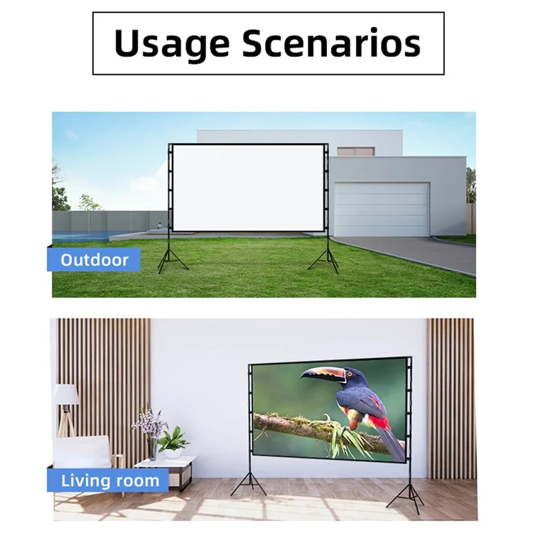 Tela de projeção HD dobrável de 84 polegadas com proporção 16:9 para uso externo, com alta resolução e suporte portátil