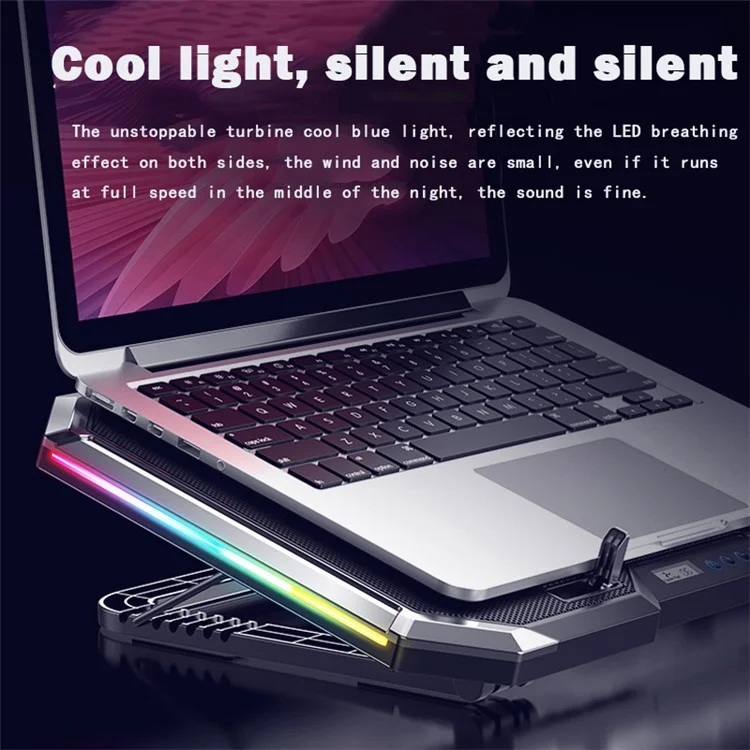 Nuoxi Q8 Gaming Laptop Охлаждающий Вентилятор Silent Book Book Cooler Stand с Двойным USB -портом RGB Освещение 7 Скоростей Регулируется