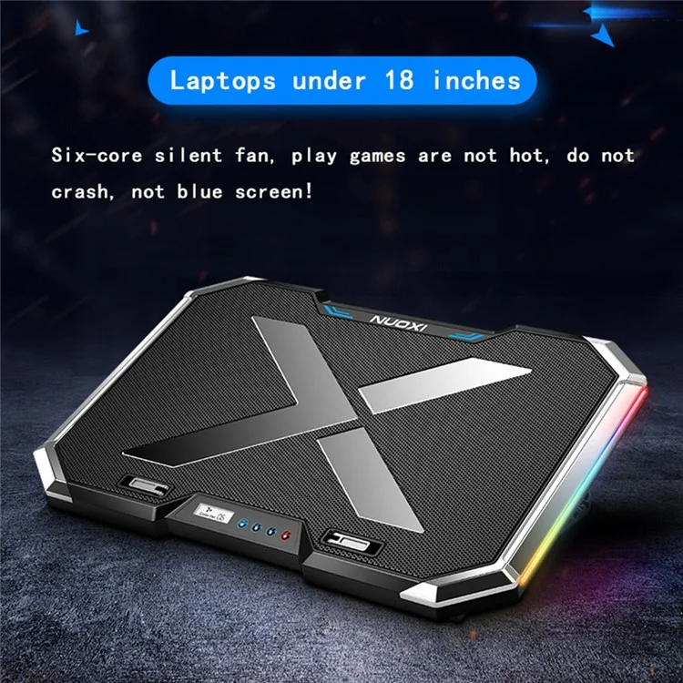 NUOXI Q8 Gaming Laptop Coading Ventilador de Calibrador Silencioso de Cuaderno Soporte Con Puertos USB Duales RGB Iluminación 7 Alturas de Velocidad Ajustable