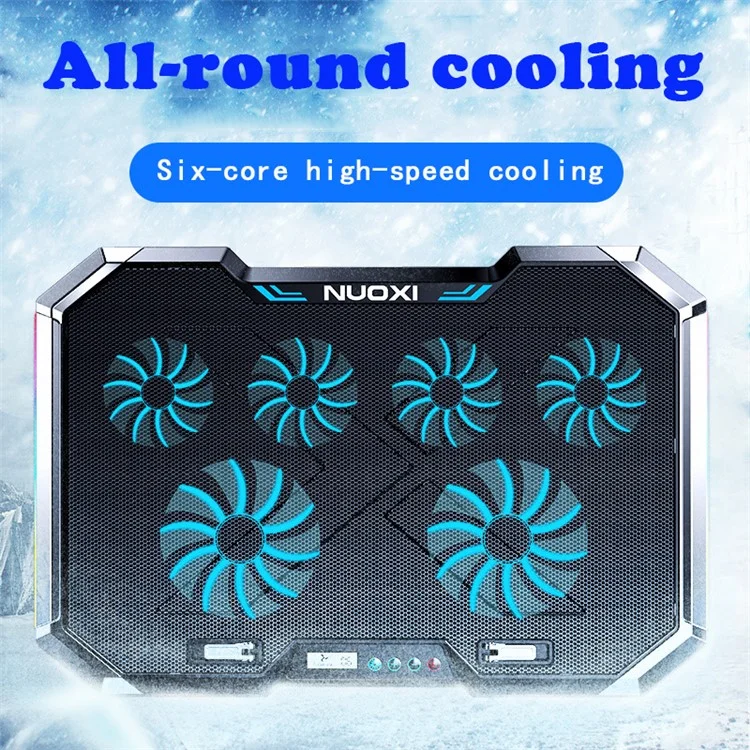 NUOXI Q8 Gaming Laptop Cooling Fan Silent Notebook Cooler Stand with Dual USB Ports RGB Lighting 7 Speed Heights Adjustable