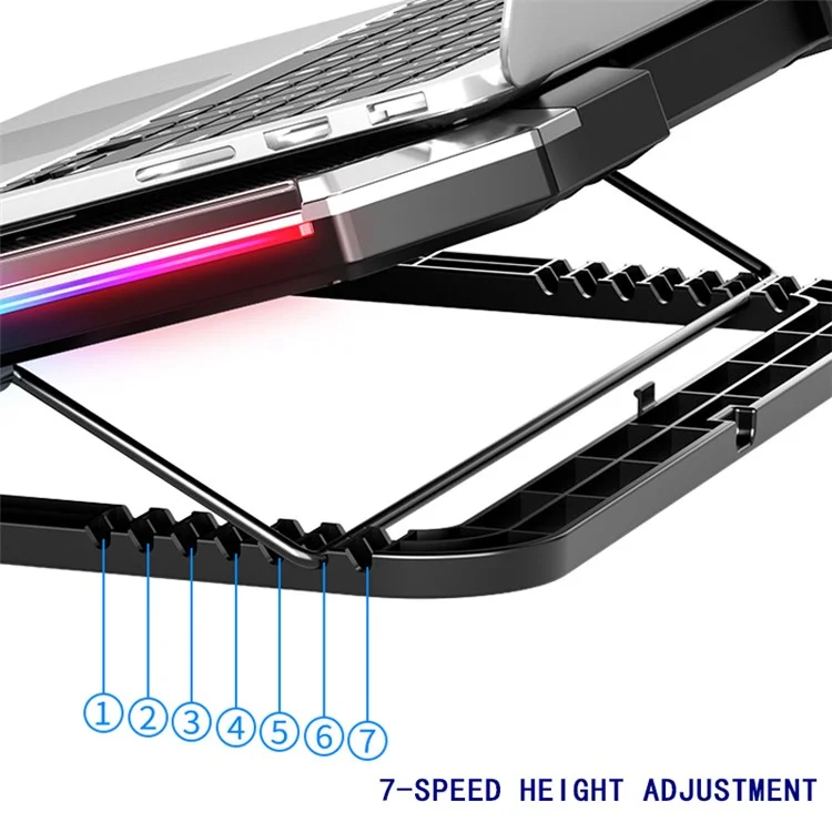 NUOXI Q8 Raffreddatore per laptop da gioco con altezza regolabile, silenzioso, supporto per notebook con porte USB doppie e illuminazione RGB