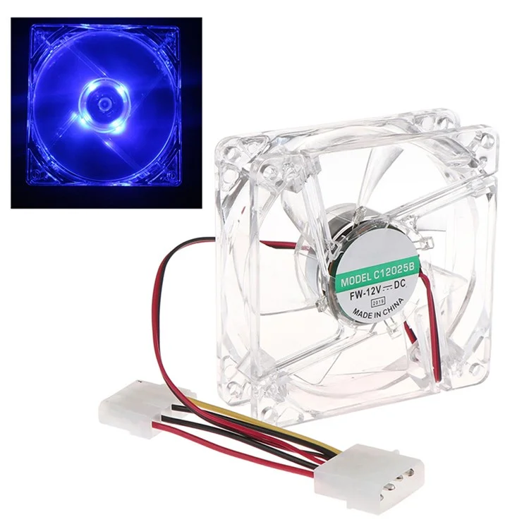 Ventola di raffreddamento in cristallo trasparente da 80 mm con luce colorata a 4 spinotti per CPU, radiatore dell'acqua Ventola silenziosa - Luce blu trasparente 