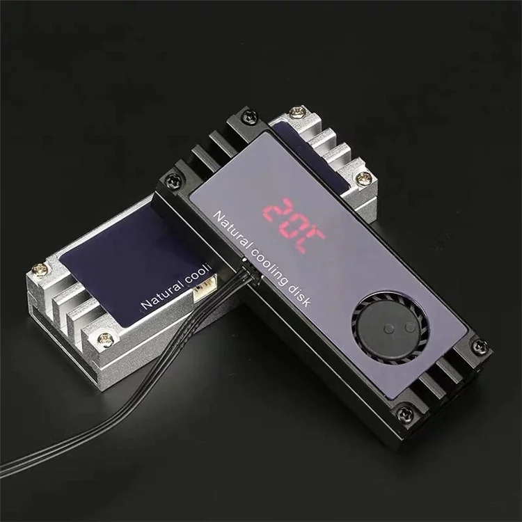 M.2 SSD Heatsink Cooler Temperature Digital Display Cooling Plate with Cooling Fan Dissipation Radiator - Silver