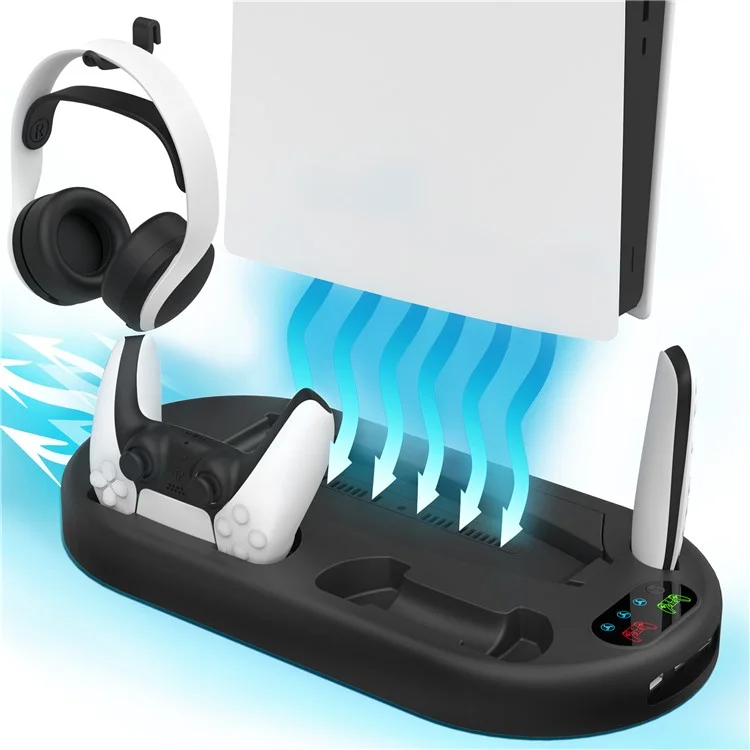 For Sony PS5 Console Controllers Charging Dock Cooler Stand Holder Headphone Holder - Black
