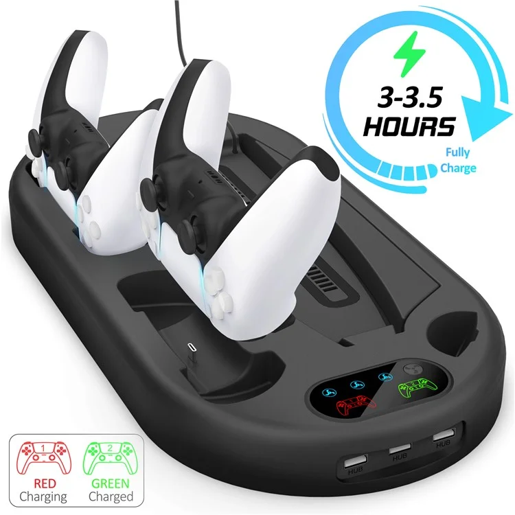 For Sony PS5 Console Controllers Charging Dock Cooler Stand Holder Headphone Holder - Black