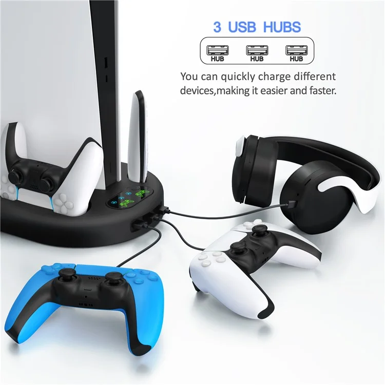 For Sony PS5 Console Controllers Charging Dock Cooler Stand Holder Headphone Holder - Black