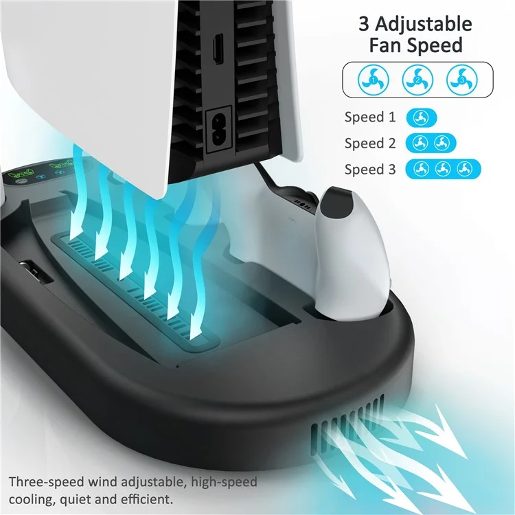 For Sony PS5 Console Controllers Charging Dock Cooler Stand Holder Headphone Holder - Black