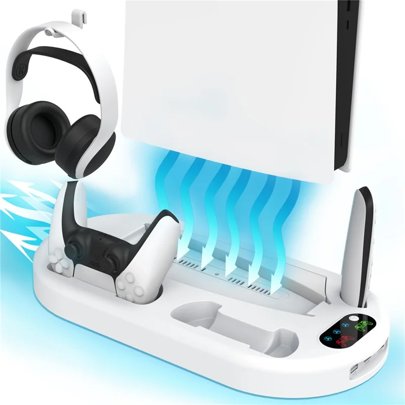For Sony PS5 Console Controllers Charging Dock Cooler Stand Holder Headphone Holder - White