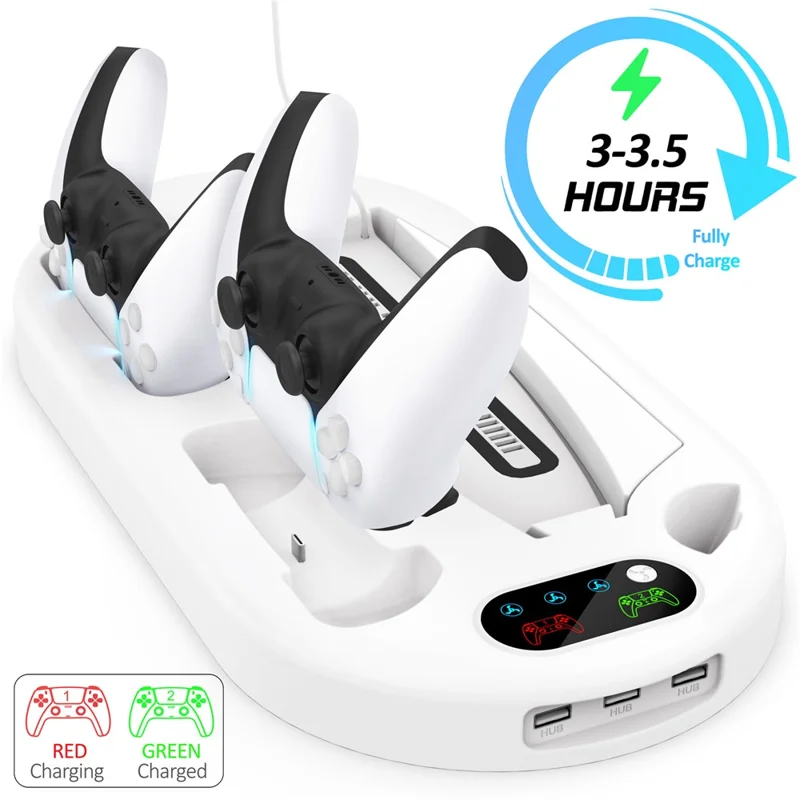 For Sony PS5 Console Controllers Charging Dock Cooler Stand Holder Headphone Holder - White