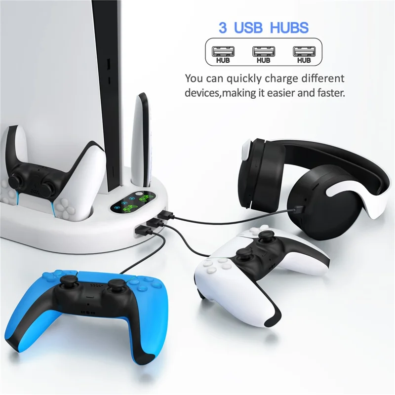 For Sony PS5 Console Controllers Charging Dock Cooler Stand Holder Headphone Holder - White