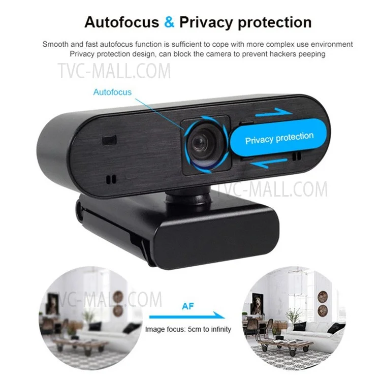 H703 30fps 1080p Full HD Autofocus Camera USB Webcam with Microphone/Privacy Cover for Online Teaching Live-streaming Video Conference