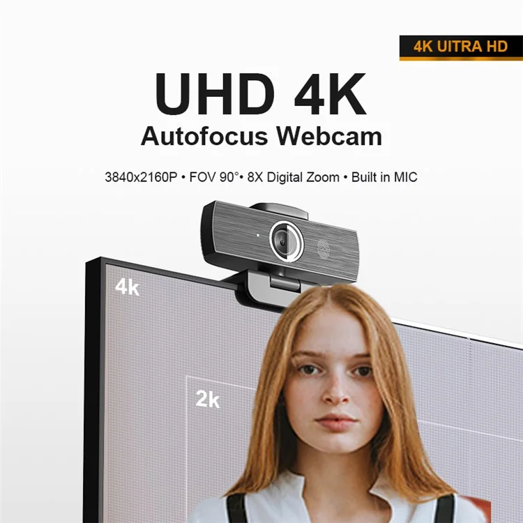 Cámara web H500 4K UHD 3840*2160p 60FPS con enfoque automático y micrófono