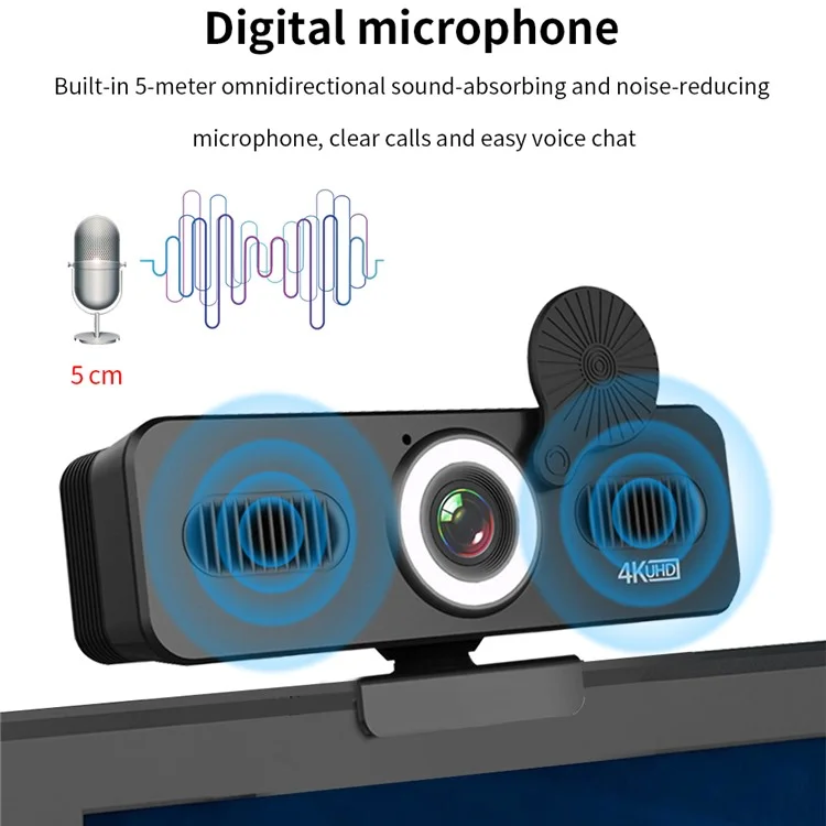 ELEBEST 2K USB Computer Camera Live Streaming Video Conference Webcam with Fill Light