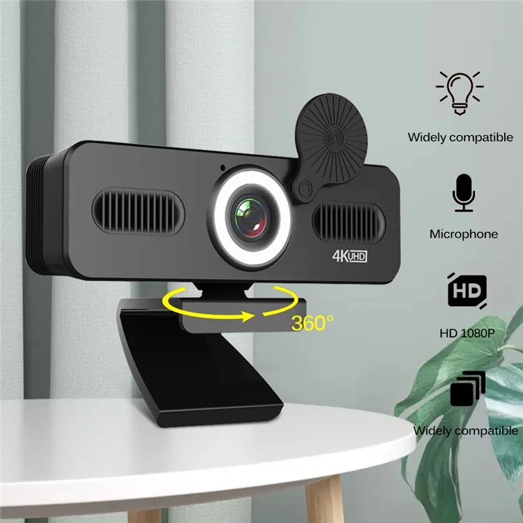 ELEBEST 2K USB Computer Camera Live Streaming Video Conference Webcam with Fill Light