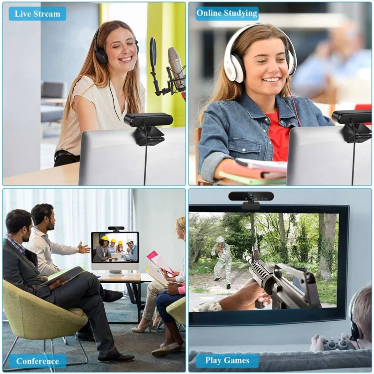Cámara USB A8 de 360 grados de rotación, HD 1080P para videoconferencia, videollamada, clase en línea