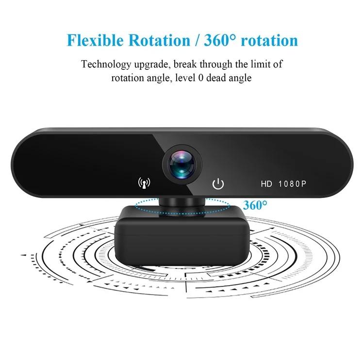 Cámara USB A8 de 360 grados de rotación, HD 1080P para videoconferencia, videollamada, clase en línea
