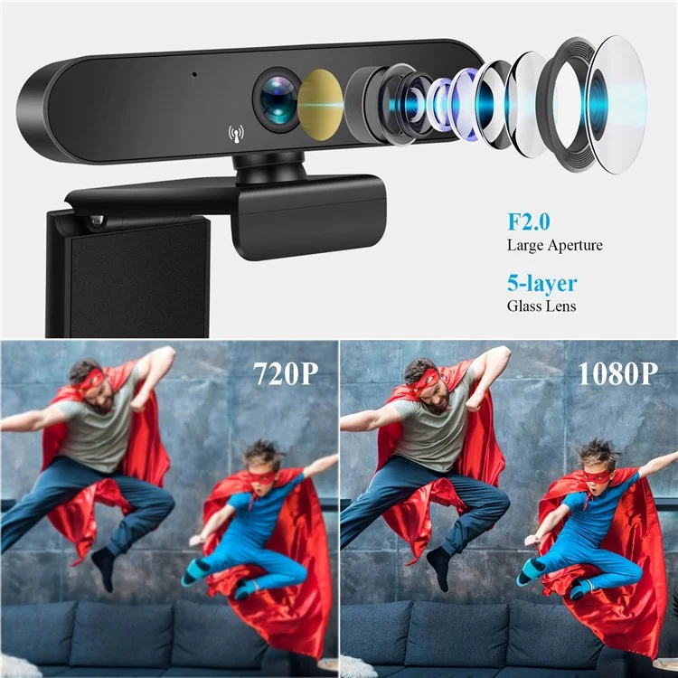Cámara USB A8 de 360 grados de rotación, HD 1080P para videoconferencia, videollamada, clase en línea