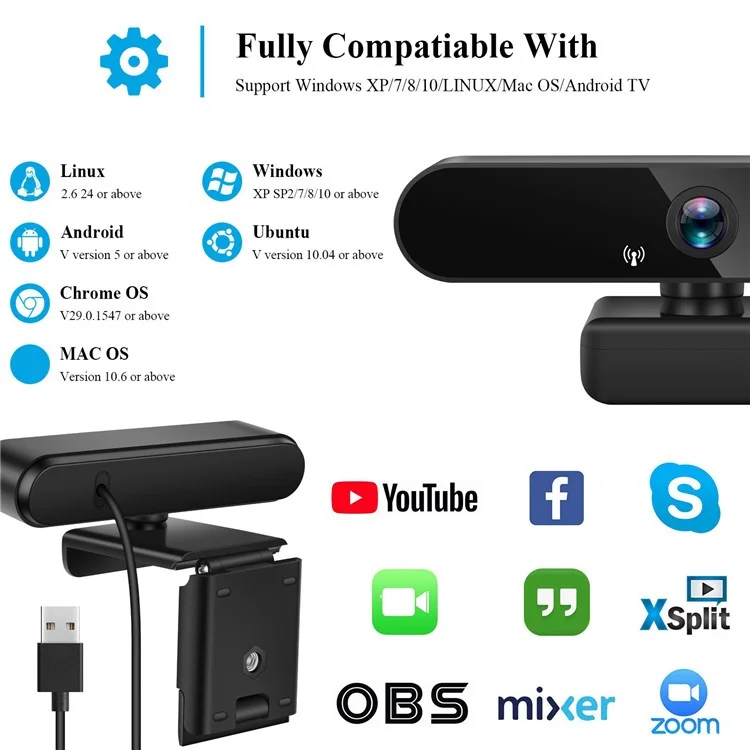 Cámara USB A8 de 360 grados de rotación, HD 1080P para videoconferencia, videollamada, clase en línea