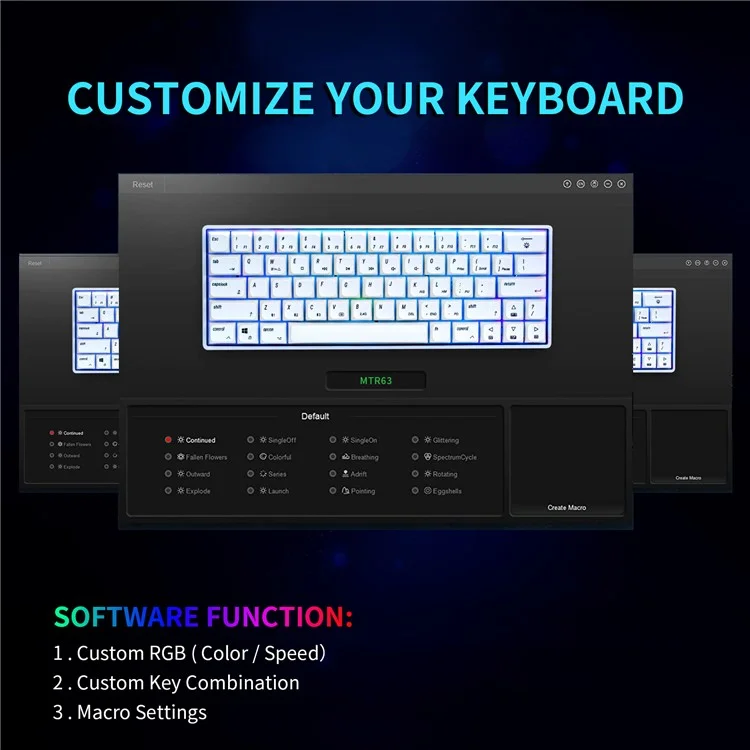 IVHCO 63 Keys Mini Teclado Mecânico de 3 Modos Teclado Bluetooth Com Efeitos RGB - Interruptor Vermelho