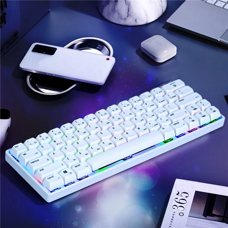 IVHCO 63 Keys Mini Teclado Mecânico de 3 Modos Teclado Bluetooth Com Efeitos RGB - Interruptor Vermelho