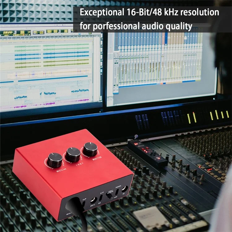 2x2 USB Audio Sound Card 48KHz Sound Blaster Audio -karte Für Die Aufnahme Von Mikrofonen -instrumenten, Die Mit Avid Pro Tools/Ableton Live/Steinberg Cubase Kompatibel Sind - Rot