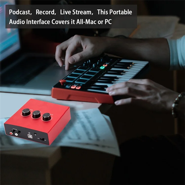2x2 USB Audio Sound Card 48KHz Sound Blaster Audio -karte Für Die Aufnahme Von Mikrofonen -instrumenten, Die Mit Avid Pro Tools/Ableton Live/Steinberg Cubase Kompatibel Sind - Rot