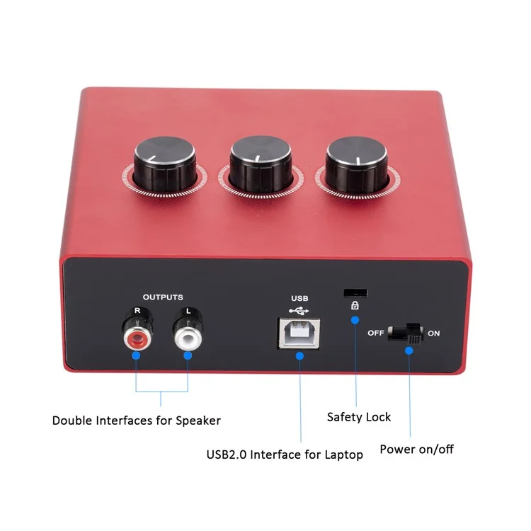 2x2 USB Audio Sound Card 48KHz Sound Blaster Audio -karte Für Die Aufnahme Von Mikrofonen -instrumenten, Die Mit Avid Pro Tools/Ableton Live/Steinberg Cubase Kompatibel Sind - Rot