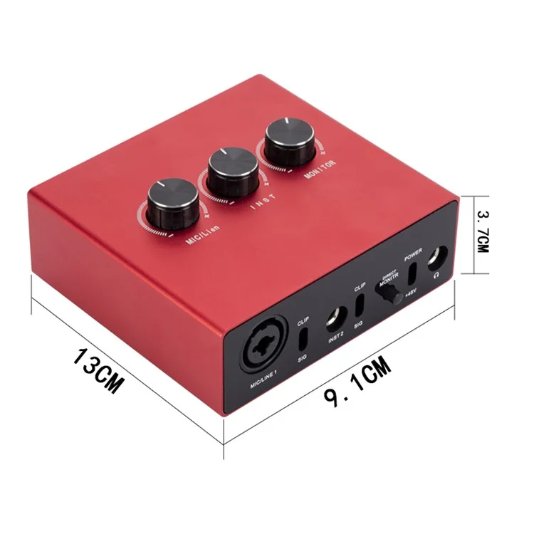 2x2 USB Audio Sound Card 48KHz Sound Blaster Audio -karte Für Die Aufnahme Von Mikrofonen -instrumenten, Die Mit Avid Pro Tools/Ableton Live/Steinberg Cubase Kompatibel Sind - Rot