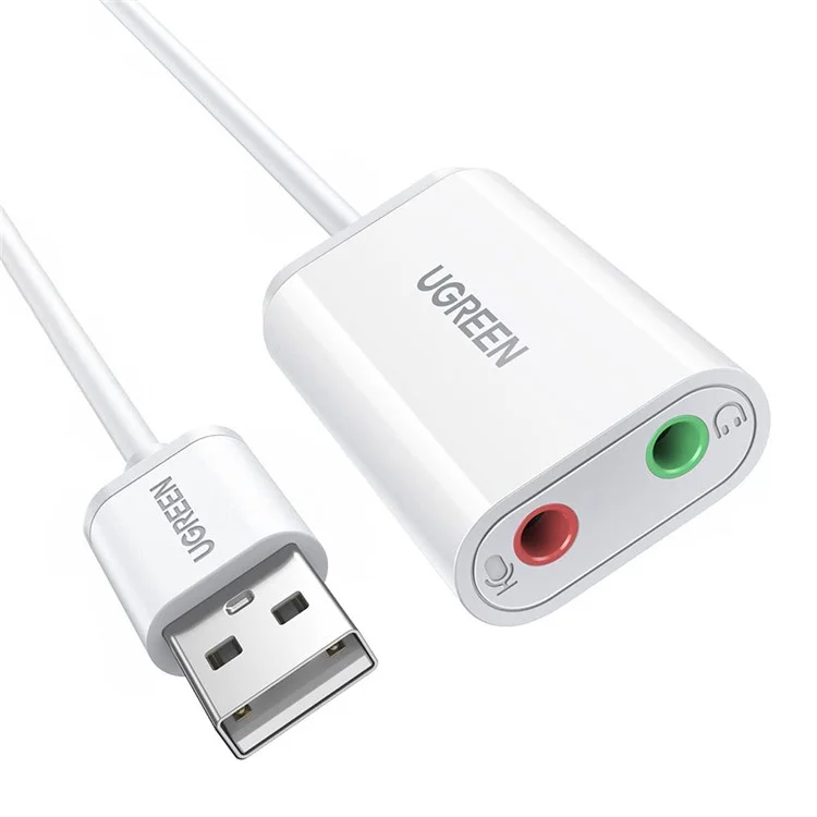 UGREEN 30724 USB-Audio-Adapter, externer Stereo-Soundkarte mit 3,5-mm-Kopfhörer-/Mikrofonanschluss für Windows, Mac, Linux, PC, Laptop, PS5 - Weiß