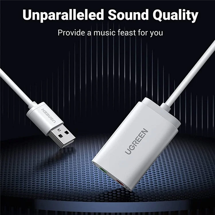 UGREEN 30724 USB Audio Adapter External Stereo Audio Sound Card with 3.5mm Headphone Microphone Jack for Windows Mac Linux PC Laptop PS5 - White