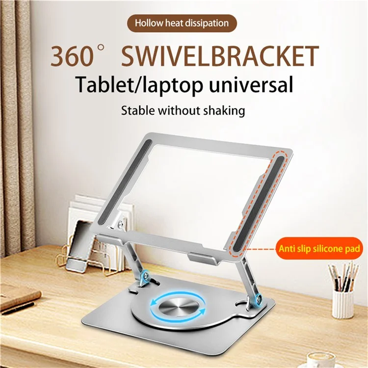 D077 Aluminum Alloy Desktop Laptop Holder Hollow Heat Dissipation Rotatable Notebook Stand - Silver