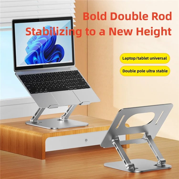 D062 Support de Laptop en Alliage d'Aluminium Pliable, Support de Bureau Ajustable pour Ordinateur Portable - Argent