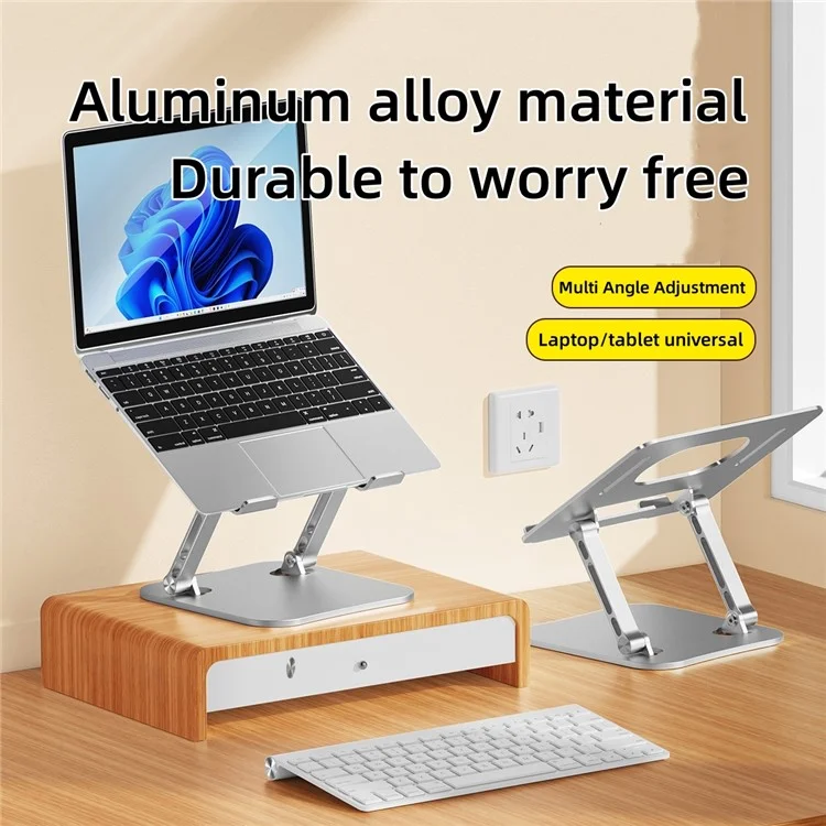 D062 Support de Laptop en Alliage d'Aluminium Pliable, Support de Bureau Ajustable pour Ordinateur Portable - Argent