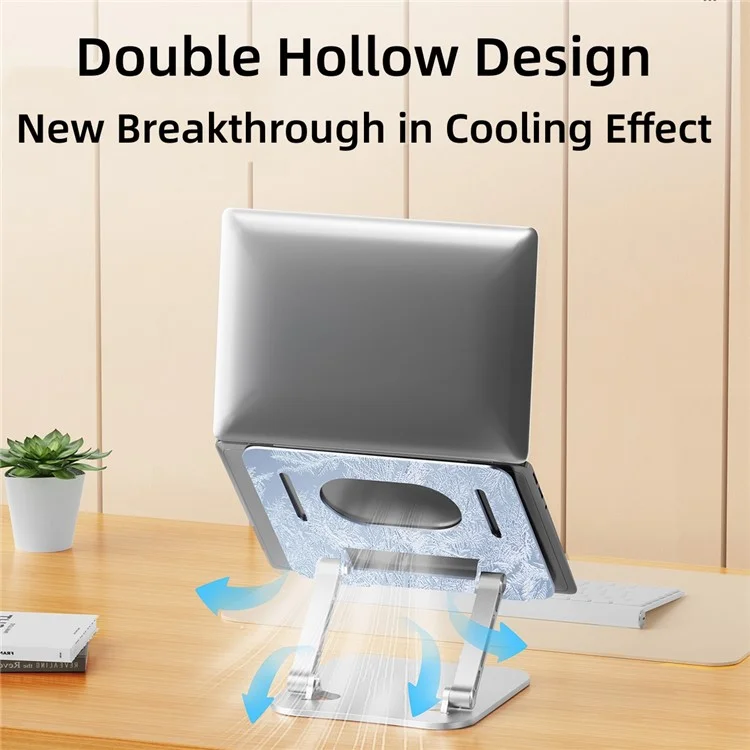 D062 Support de Laptop en Alliage d'Aluminium Pliable, Support de Bureau Ajustable pour Ordinateur Portable - Argent
