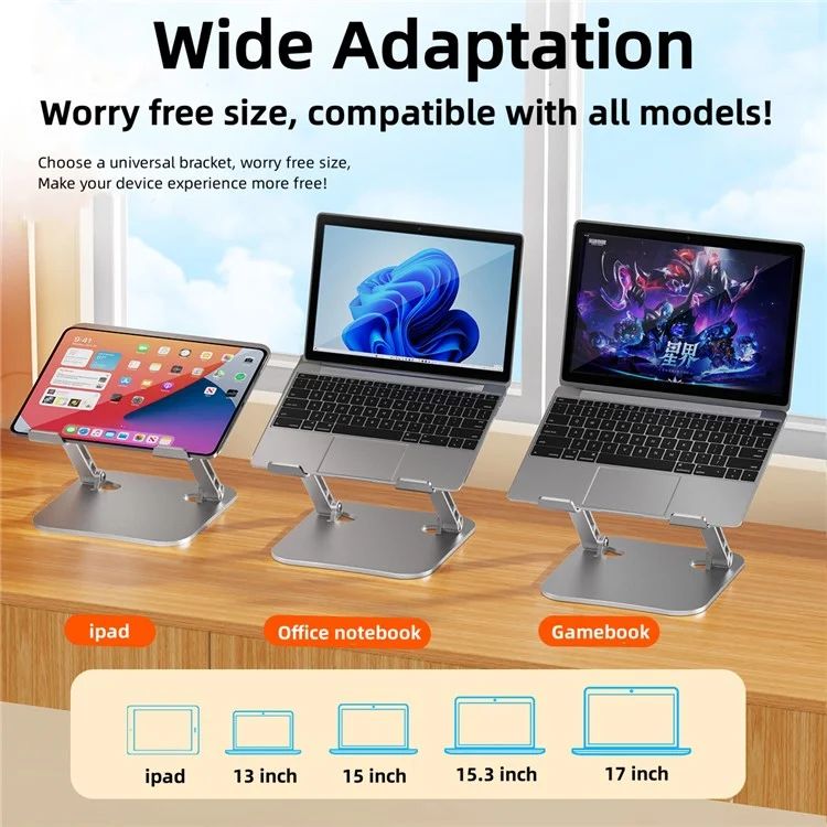 D062 Support de Laptop en Alliage d'Aluminium Pliable, Support de Bureau Ajustable pour Ordinateur Portable - Argent