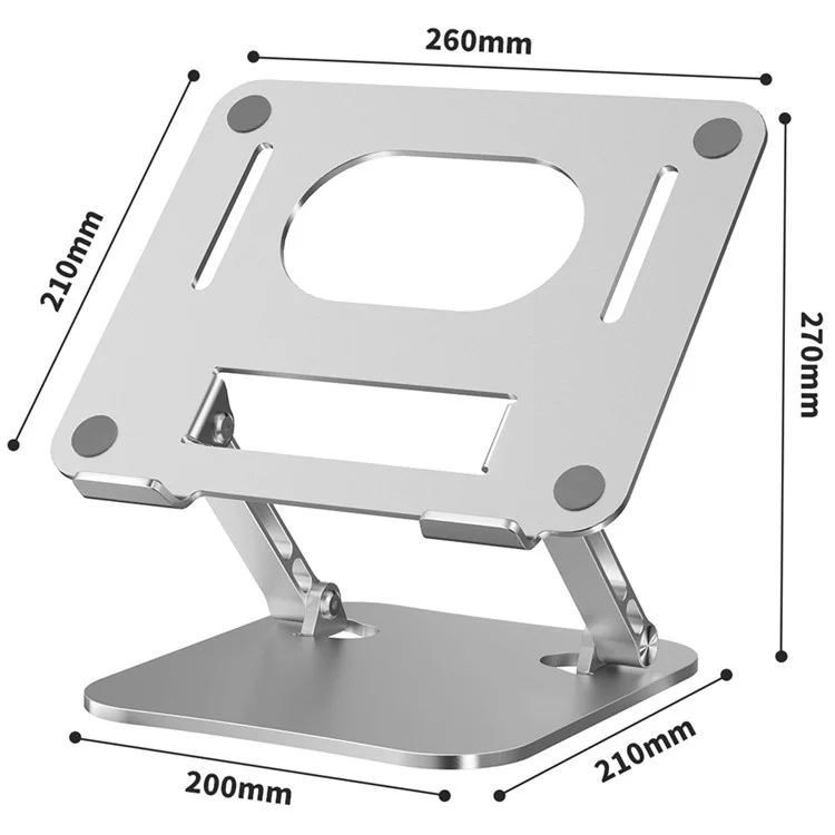 D062 Support de Laptop en Alliage d'Aluminium Pliable, Support de Bureau Ajustable pour Ordinateur Portable - Argent