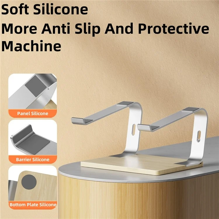 G1 Desktop Notebook Stand Aluminum Alloy+Wood Laptop Heat Dissipation Heighten Bracket - Silver