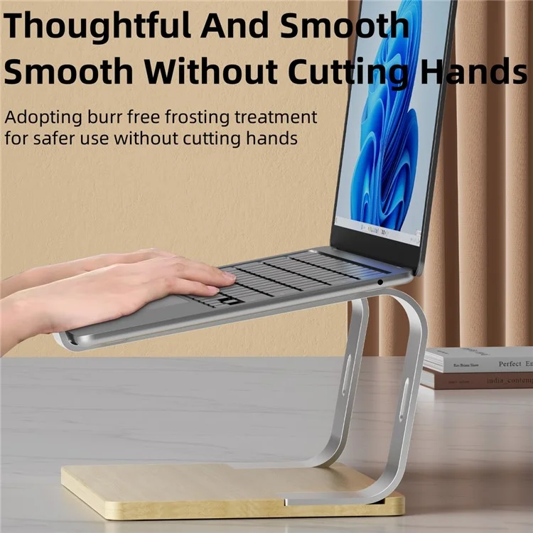 G1 Desktop Notebook Stand Aluminum Alloy+Wood Laptop Heat Dissipation Heighten Bracket - Silver