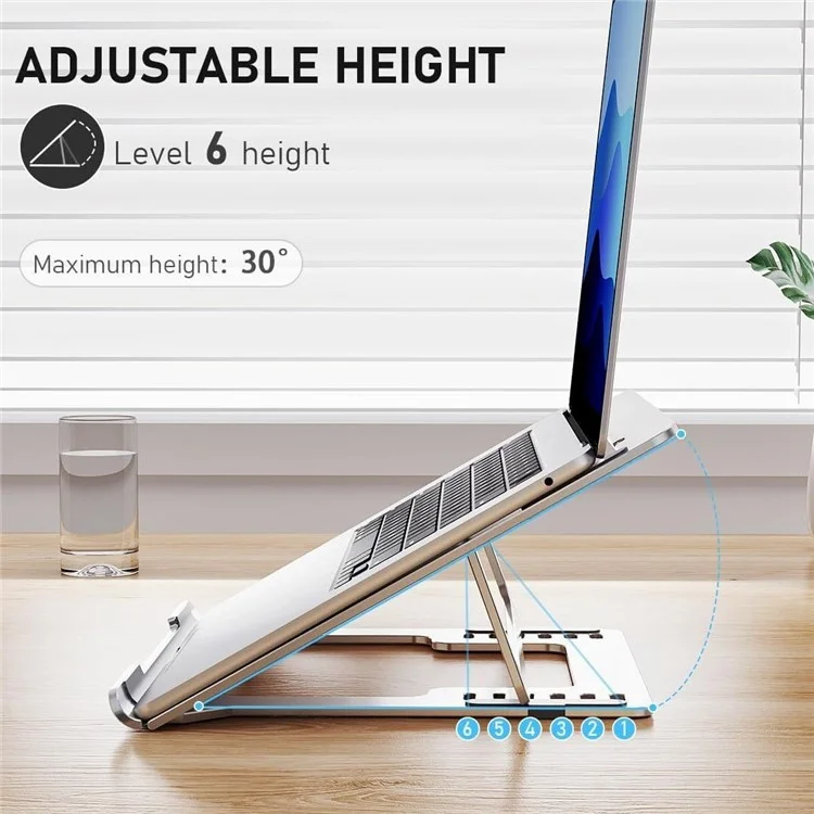 D24-3 Aluminum Alloy Laptop Cooling Stand Foldable Desktop Height Adjustable Notebook Bracket - Silver