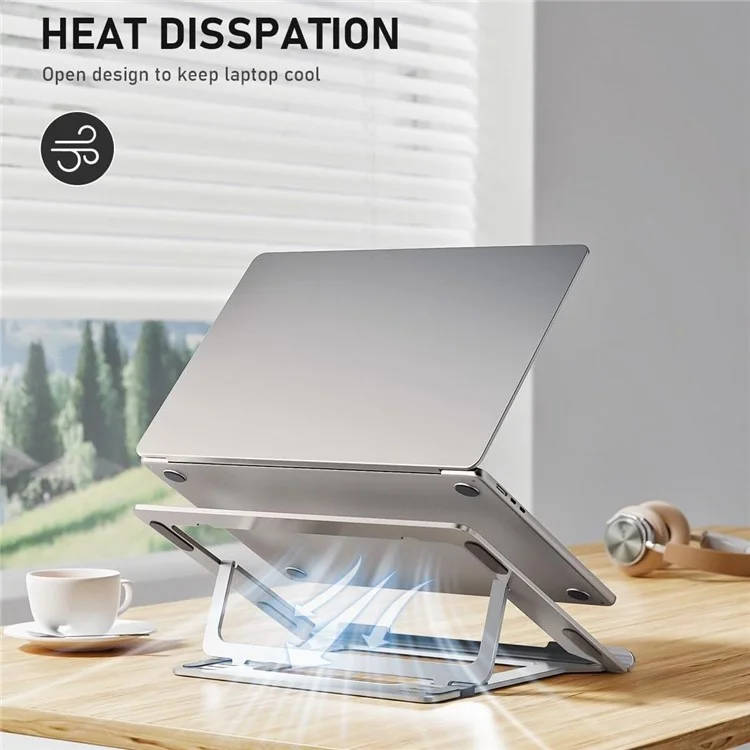 D24-3 Aluminum Alloy Laptop Cooling Stand Foldable Desktop Height Adjustable Notebook Bracket - Silver