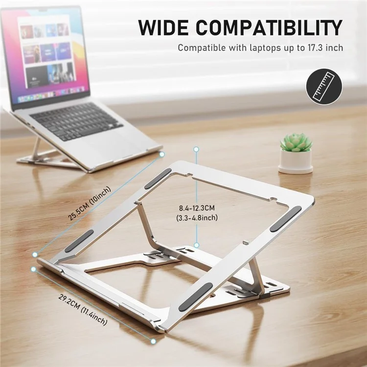 D24-3 Aluminum Alloy Laptop Cooling Stand Foldable Desktop Height Adjustable Notebook Bracket - Silver