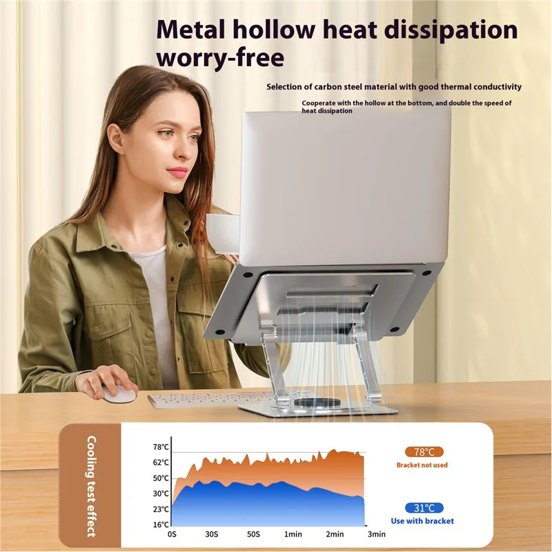 D031 Alloy Steel Rotatable Desktop Laptop Holder Heat Dissipation Notebook Heighten Stand - Grey