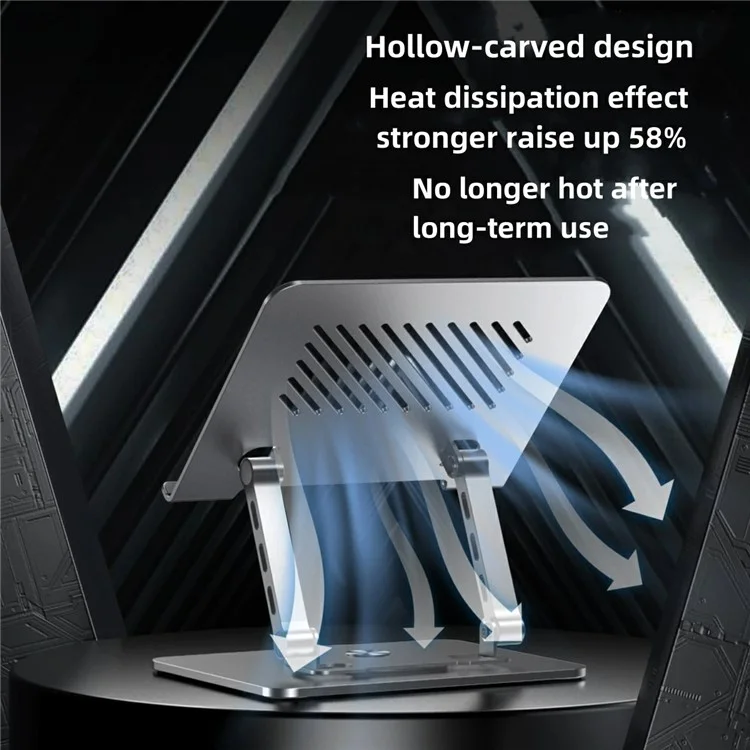 D087 Metal Desktop Laptop Heighten Bracket Rotatable Heat Dissipation Notebook Stand - Silver