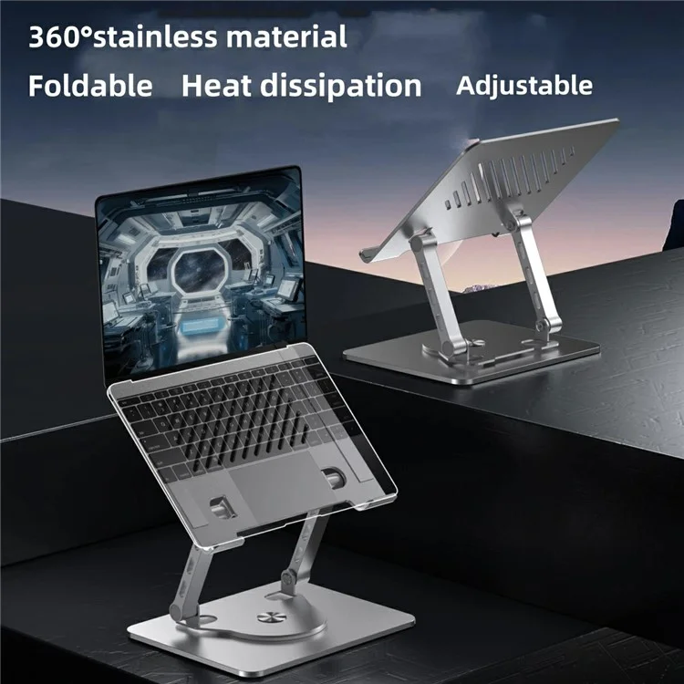 D087 Metal Desktop Laptop Heighten Bracket Rotatable Heat Dissipation Notebook Stand - Silver