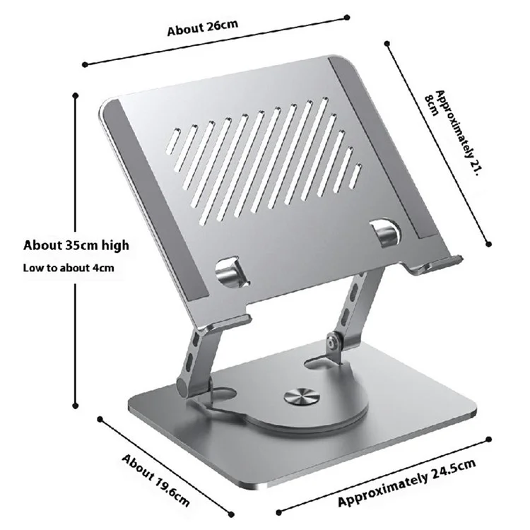 D087 Metal Desktop Laptop Heighten Bracket Rotatable Heat Dissipation Notebook Stand - Silver