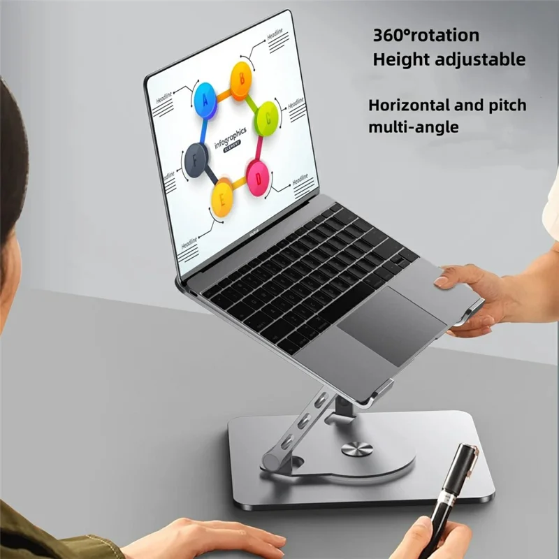 D087 Metal Desktop Laptop Heighten Bracket Rotatable Heat Dissipation Notebook Stand - Grey