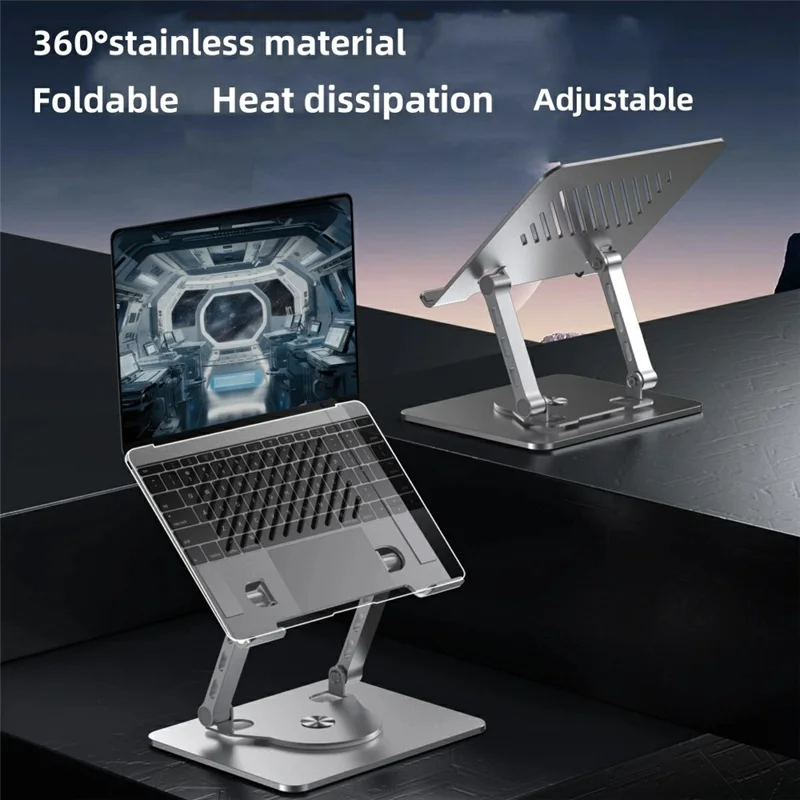 D087 Metal Desktop Laptop Heighten Bracket Rotatable Heat Dissipation Notebook Stand - Grey