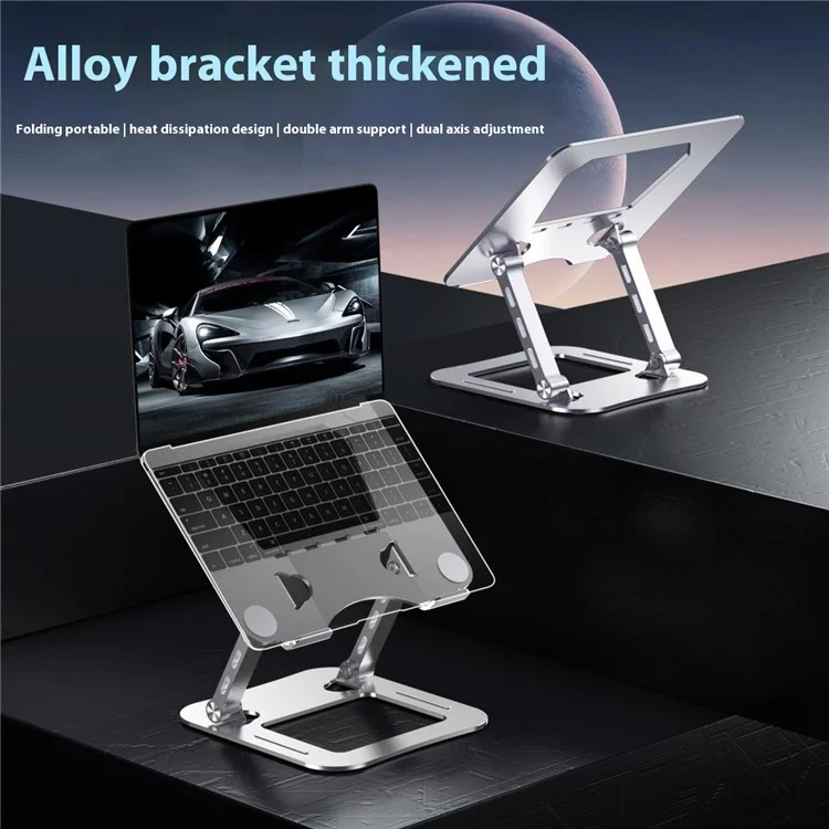 Suporte de Resfriamento Ajustável para Notebook T64 de Metal, Dobrável, para Mesa - Prata